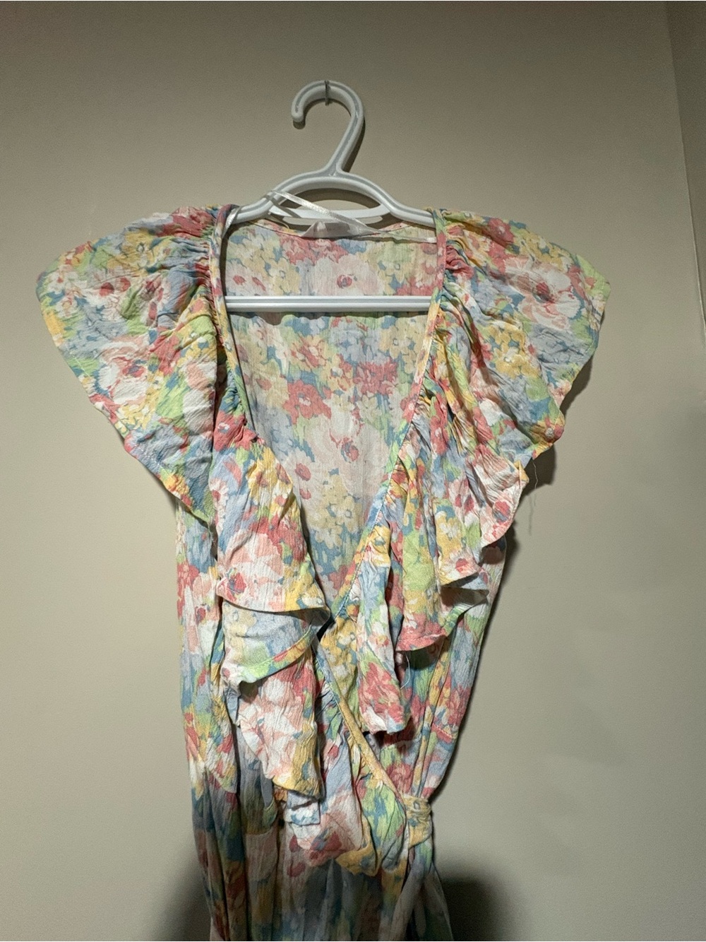 NWT Jillian Harris Pastel Floral Ruffle Maxi Dress - Lightweight Summer Wrap - Picture 5 of 8